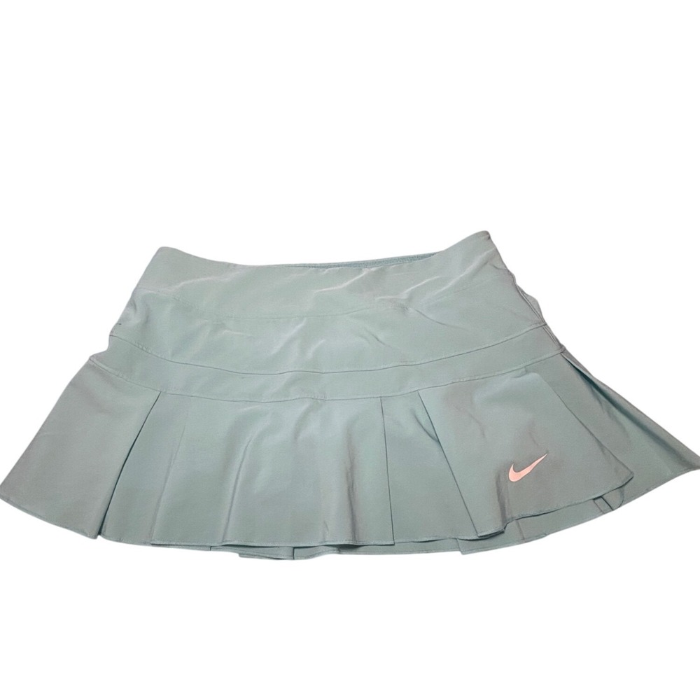 Nike Dri-FIT Women Aqua Blue Pleated Tennis Skirt Skort Pink Swoosh Size S